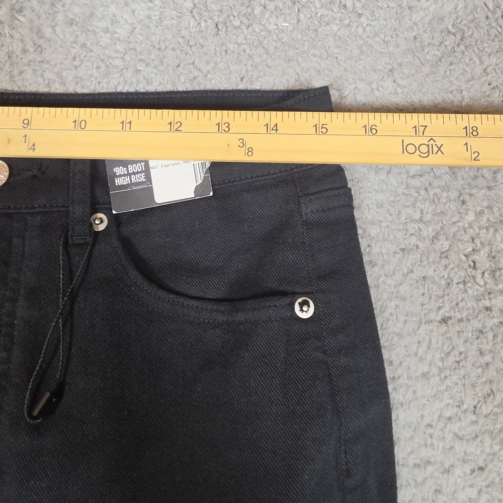 Express 90s Bootcut Jeans Womens 6R Black New High Rise Raw Hem Distressed - Picture 6 of 10